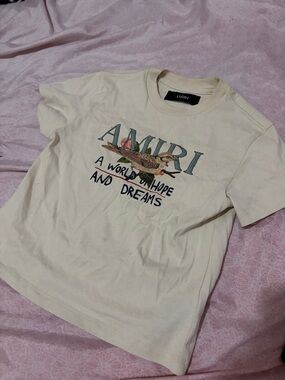 AMIRI Kids Cream Short-Sleeve Graphic Tee with Bird Motif